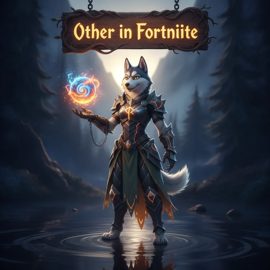 An anthropomorphic Husky character in fantasy attire, against a game-inspired background, related to Fortnite content.