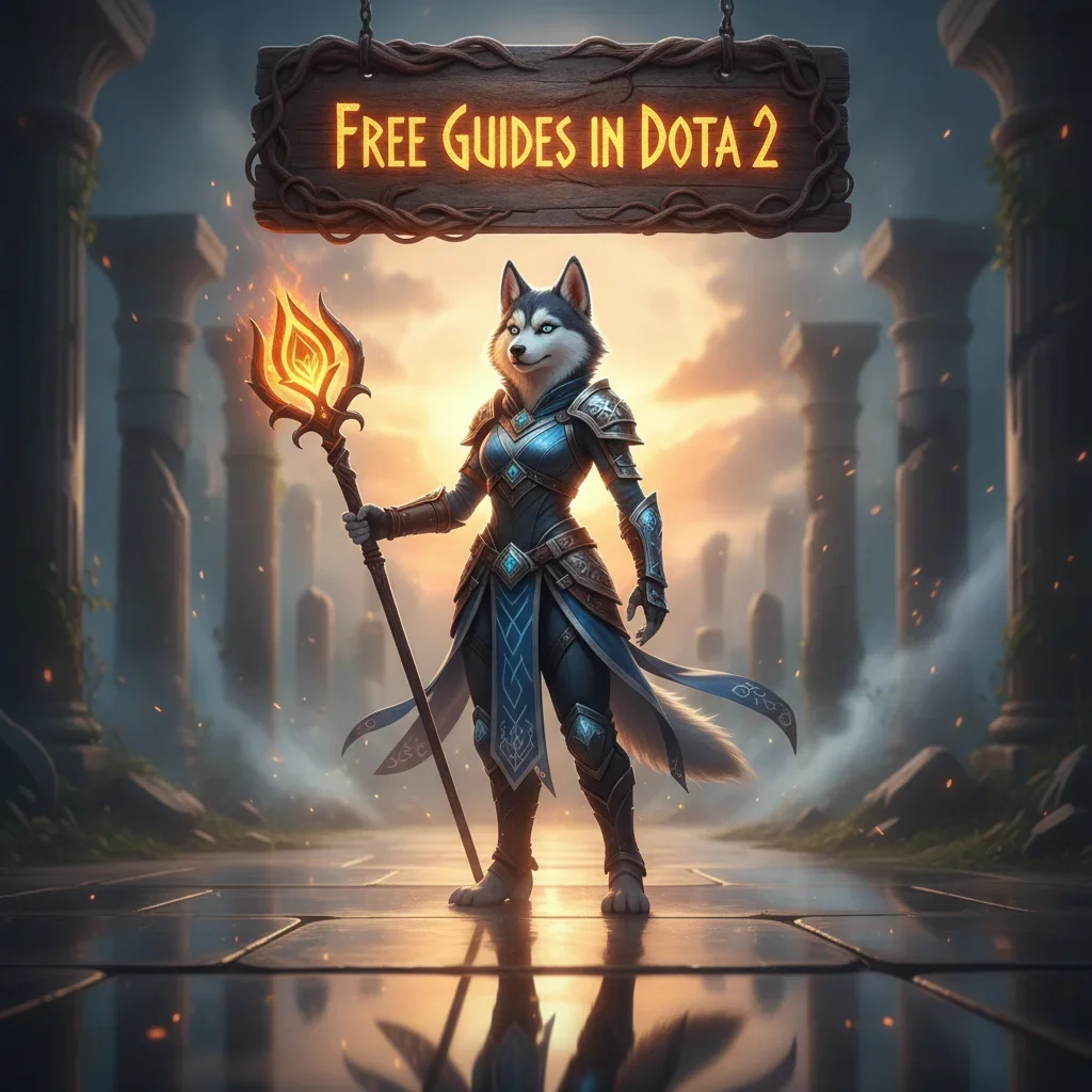 Fantasy game-inspired artwork featuring an anthropomorphic husky character in an ancient, mystical setting.