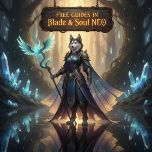 Fantasy game-inspired artwork featuring an anthropomorphic husky character in an enchanted forest setting, related to game guides.
