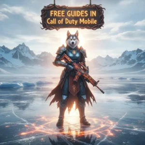 Fantasy artwork featuring an anthropomorphic Husky character, themed around Call of Duty Mobile guides and game content.