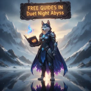 Fantasy artwork featuring an anthropomorphic Husky character, themed around guides and helpful content for Duet Night Abyss.