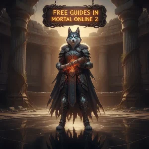 Fantasy game-inspired artwork featuring an anthropomorphic husky character in a themed outfit, related to Mortal Online 2 guides.