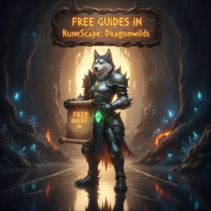 A fantasy game-inspired artwork featuring an anthropomorphic husky character in an adventurous setting related to RuneScape's Dragonwilds content.