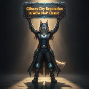 Fantasy artwork of an anthropomorphic husky character representing Gilneas City reputation content in World of Warcraft Mists of Pandaria Classic.