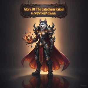 A fantasy game-inspired image featuring an anthropomorphic Husky character in elaborate armor, set in a dramatic, epic fantasy environment.