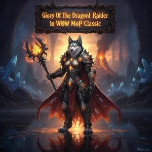 Fantasy artwork featuring an anthropomorphic Husky in armor, themed around the Dragon Soul raid in WoW Mists of Pandaria Classic.