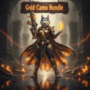 Fantasy artwork featuring an anthropomorphic Husky in themed armor, representing Call of Duty Black Ops 6 Gold Camo unlock objectives.
