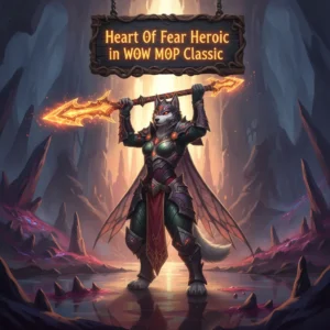 Fantasy artwork of an anthropomorphic Husky character in armor, themed around the Heart of Fear Heroic raid in WoW Mists of Pandaria Classic.