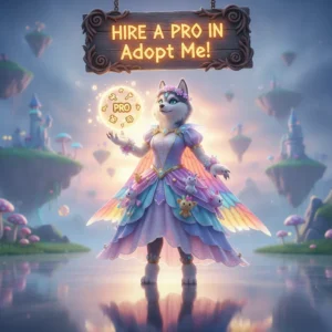 Fantasy artwork featuring an anthropomorphic Husky character, themed around Adopt Me! pet development and growth content.