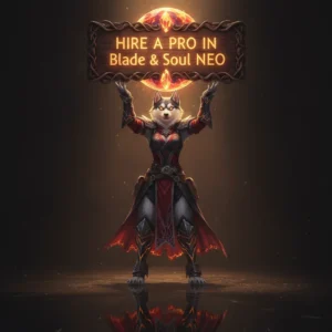 Fantasy artwork featuring an anthropomorphic husky character in an elaborate fantasy outfit, inspired by Blade & Soul NEO content.