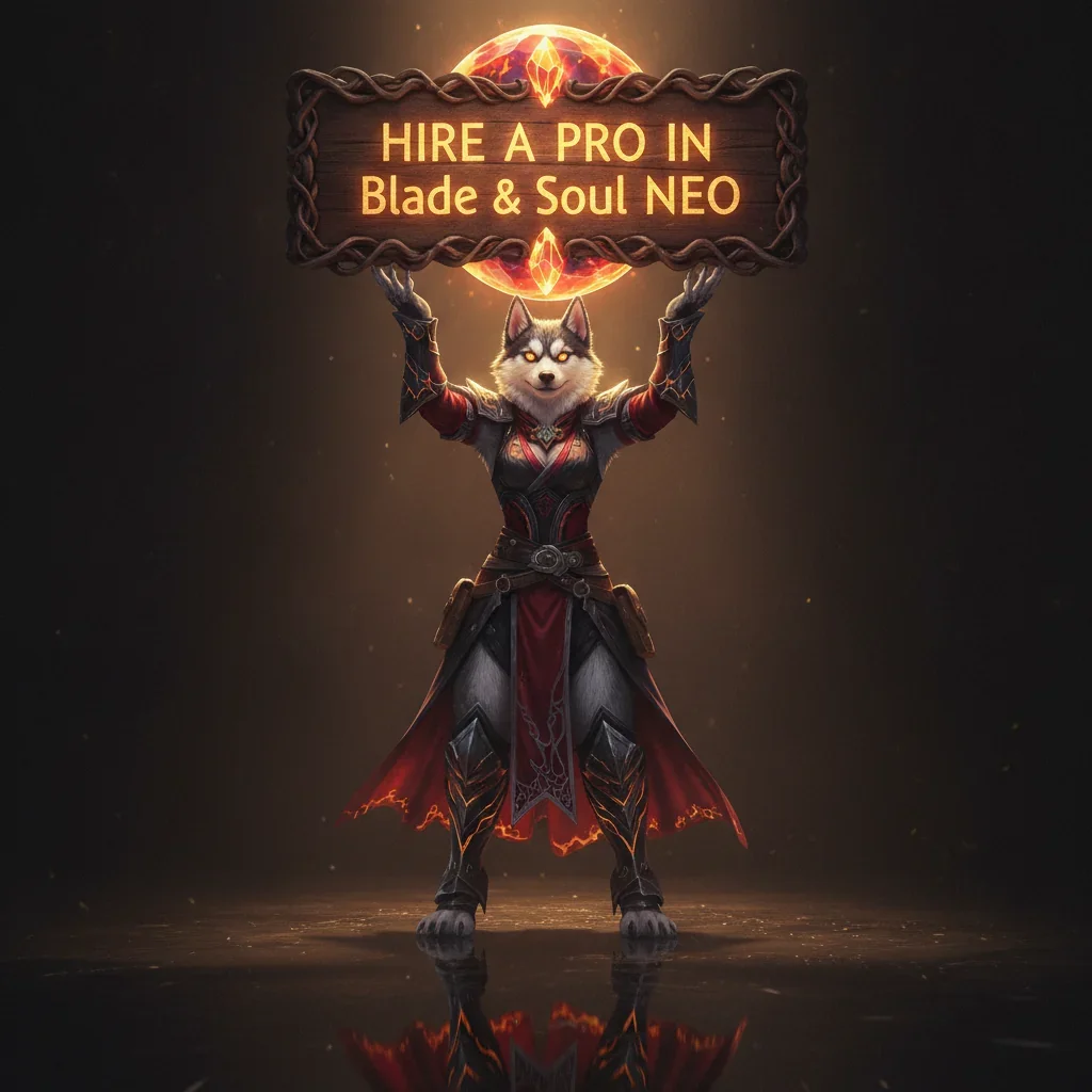Fantasy artwork featuring an anthropomorphic husky character in an elaborate fantasy outfit, inspired by Blade & Soul NEO content.