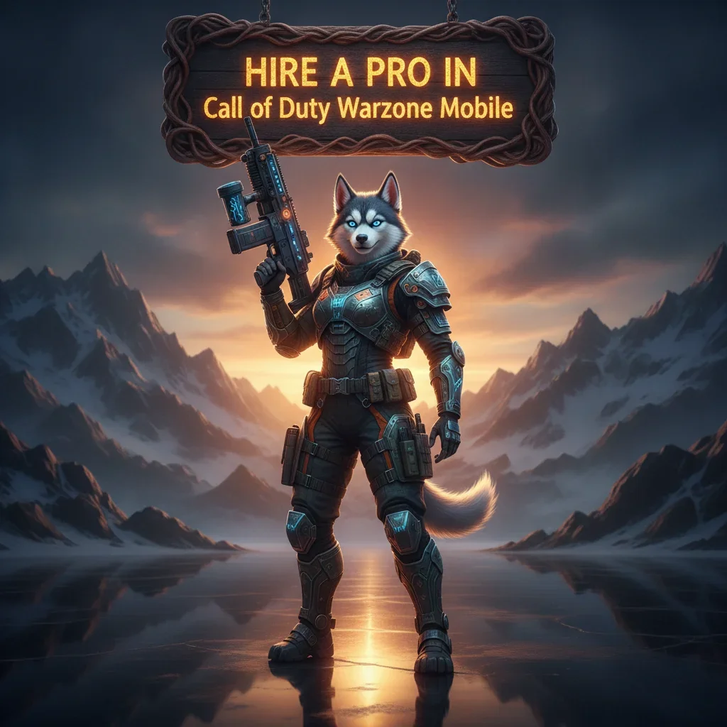 An anthropomorphic husky character in fantasy armor, representing objectives and challenges from Call of Duty Warzone Mobile.
