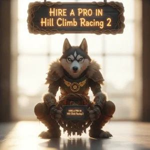 An anthropomorphic Husky character in fantasy armor, representing the theme of hiring a professional in Hill Climb Racing 2.