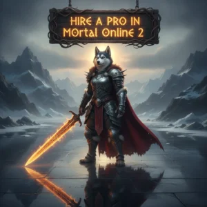 An anthropomorphic Husky character in fantasy attire, inspired by the theme of hiring professional assistance in Mortal Online 2.