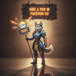 Fantasy artwork of an anthropomorphic Husky character, themed around Pokémon GO content and objectives.