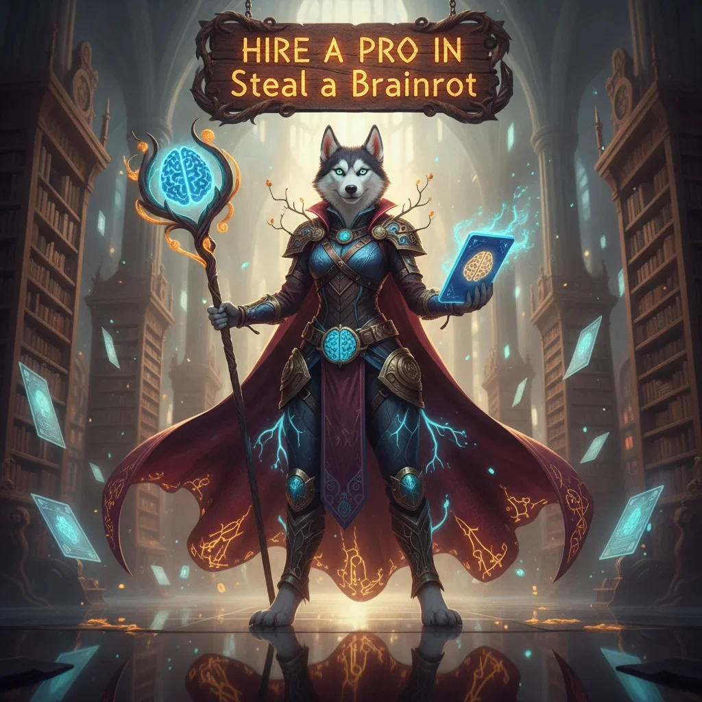 Fantasy-themed artwork featuring an anthropomorphic husky character amidst magical energy, representing challenge completion.
