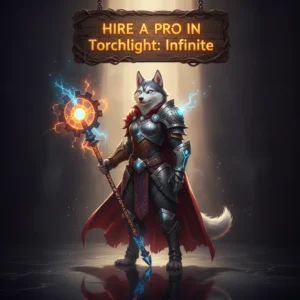 Fantasy game-inspired artwork featuring an anthropomorphic Husky character in themed attire, connected to professional assistance in Torchlight: Infinite.
