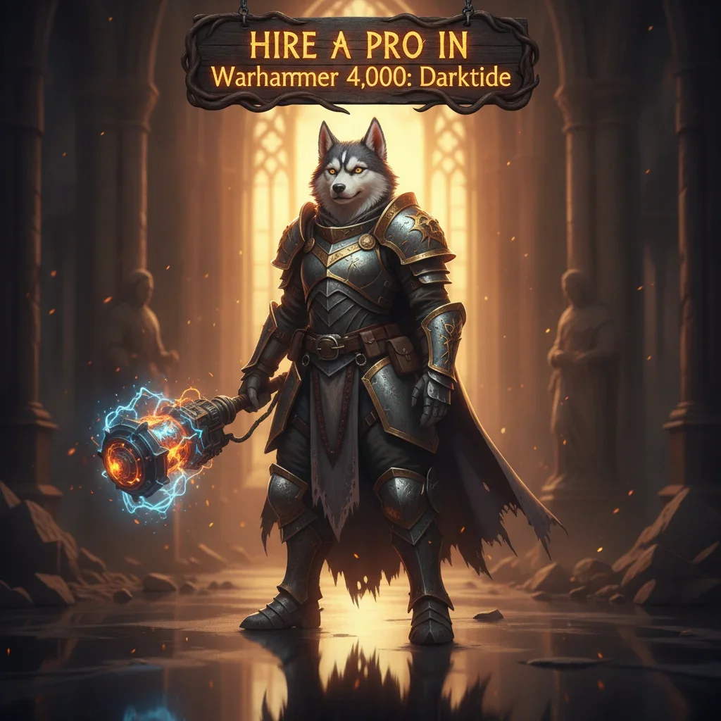 A fantasy game-inspired artwork featuring an anthropomorphic husky character in an armored outfit, set in a grim sci-fi environment.