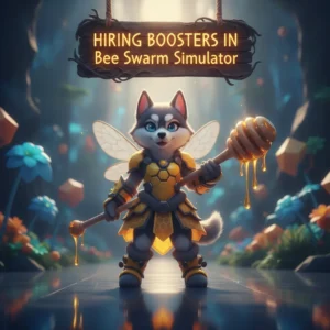 Fantasy game-inspired artwork featuring an anthropomorphic Husky character, themed around Bee Swarm Simulator content and objectives.