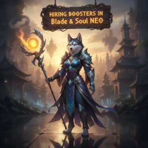 Anthropomorphic Husky character in fantasy attire, artwork related to objectives within the game 'Blade & Soul NEO'.