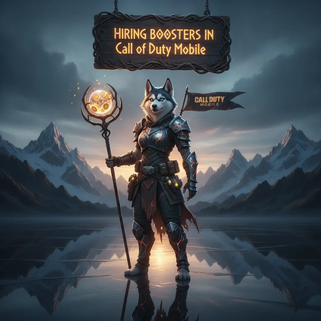 An anthropomorphic Husky character in fantasy armor, inspired by Call of Duty Mobile progression content and seasonal objectives.