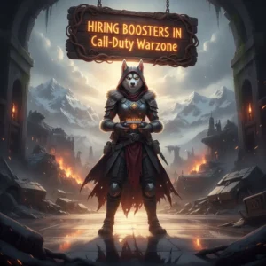 Fantasy artwork featuring an anthropomorphic husky character related to Call of Duty Warzone objectives and challenges.