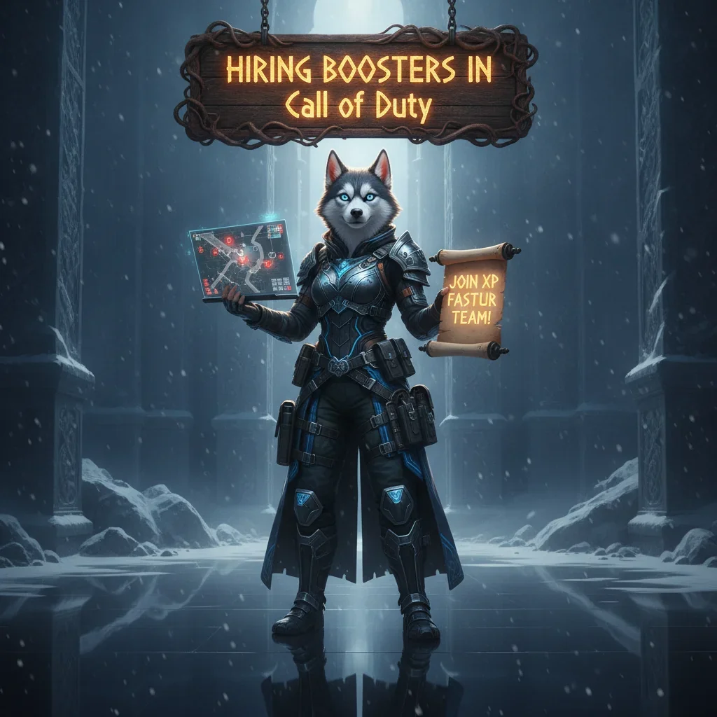 An anthropomorphic Husky character in fantasy attire, surrounded by elements inspired by game progression and seasonal objectives.