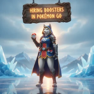 Fantasy artwork featuring an anthropomorphic Husky character, inspired by the theme of hiring boosters in Pokémon GO.