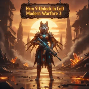 Anthropomorphic Husky in fantasy armor, in a game setting. Artwork represents weapon unlocking and equipment progression, linked to Modern Warfare 3 challenges.