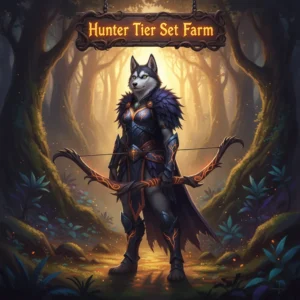 Fantasy artwork featuring an anthropomorphic husky character in hunter-themed armor, inspired by Hunter Tier Set acquisition content in World of Warcraft Midnight.