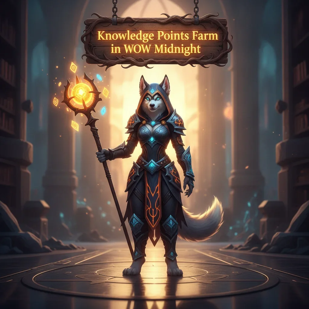 Artwork inspired by fantasy game systems, featuring an anthropomorphic husky character in a magical environment, themed around knowledge points acquisition and talent progression.