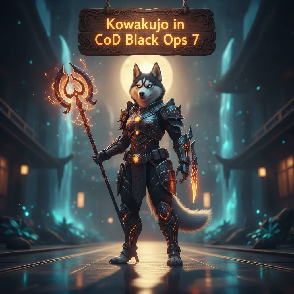 Fantasy artwork featuring an anthropomorphic Husky character representing Kowakujo challenge completion within a game-inspired setting.