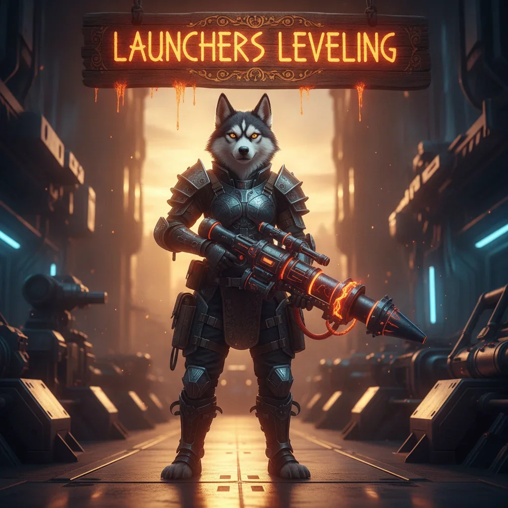 An anthropomorphic Husky character, dressed in fantasy armor, stands in a mystical game-inspired environment, representing Call of Duty Black Ops 6 launcher weapon leveling objectives.