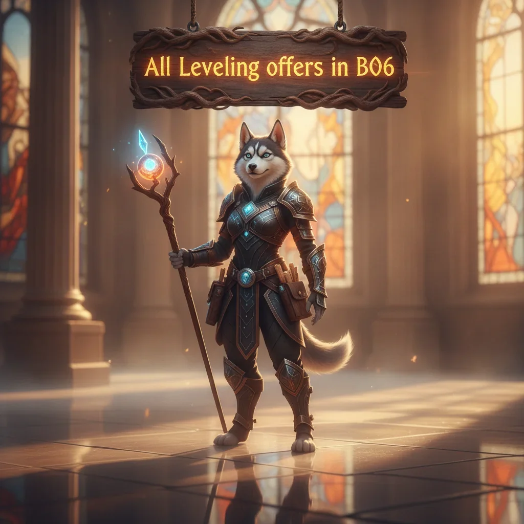 Fantasy artwork of an anthropomorphic Husky character in a game-inspired environment, representing progression content.