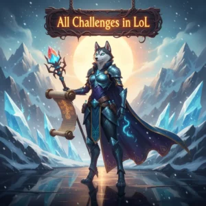 Fantasy game-inspired artwork featuring an anthropomorphic Husky character in themed attire, representing League of Legends challenge content.