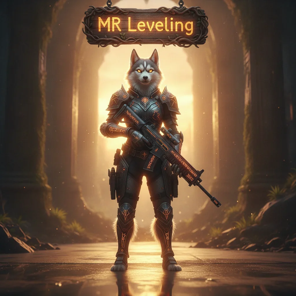 An anthropomorphic Husky character in fantasy armor, representing MR Leveling progression content for Call of Duty Black Ops 6.