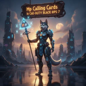 Anthropomorphic husky in fantasy armor, a game-inspired scene. The artwork is related to Mp Calling Cards and progression boosts for a Black Ops 7-like game.