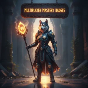 Fantasy artwork with an anthropomorphic husky in armored attire, representing Call of Duty Black Ops 6 multiplayer objectives and mastery badge acquisition.