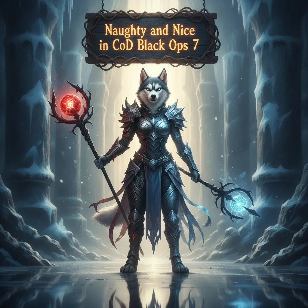Fantasy artwork featuring an anthropomorphic husky character, dressed in a themed outfit, representing a dual-path boost for game progression content and seasonal challenges in a magical environment. The imagery suggests contrasting objectives and rewards within the game's systems.