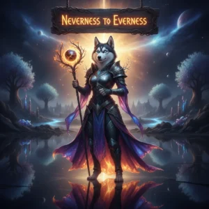 Fantasy artwork featuring an anthropomorphic Husky character in an ethereal environment, representing progression through content.