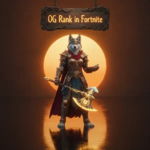 An anthropomorphic Husky character in fantasy armor, set against a dynamic, game-inspired fantasy environment, representing the theme of high rank competitive progression.