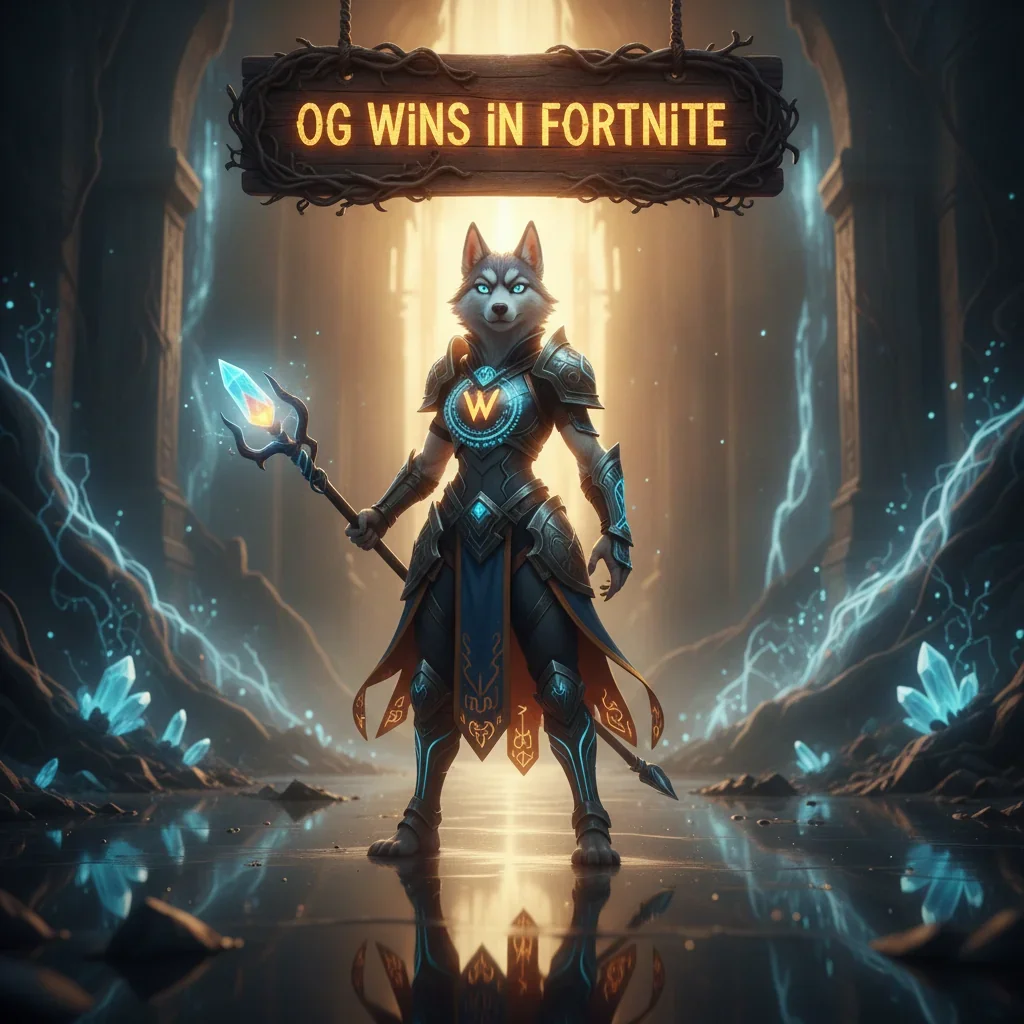 Anthropomorphic Husky character in fantasy armor amidst a competitive gaming victory scene, inspired by win-streak objectives and high-tier accomplishments.