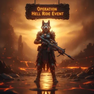An anthropomorphic Husky character, wearing dark fantasy armor, stands in a desolate, game-inspired environment. The artwork is themed around the Operation Hell Ride event content in Call of Duty Black Ops 6.