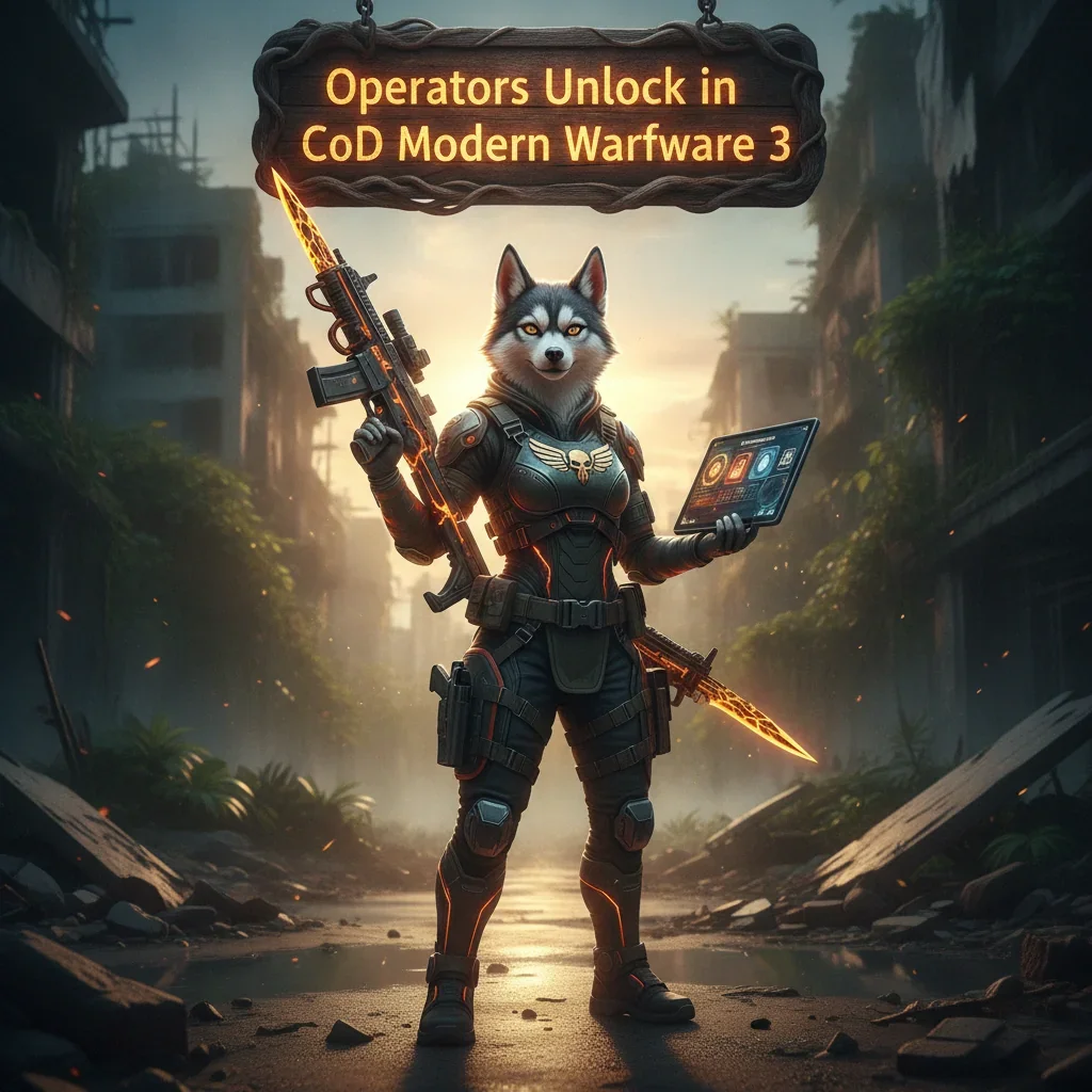 Anthropomorphic husky in fantasy armor, inspired by operator skill enhancements and unlocking powerful character abilities for gameplay advantage.
