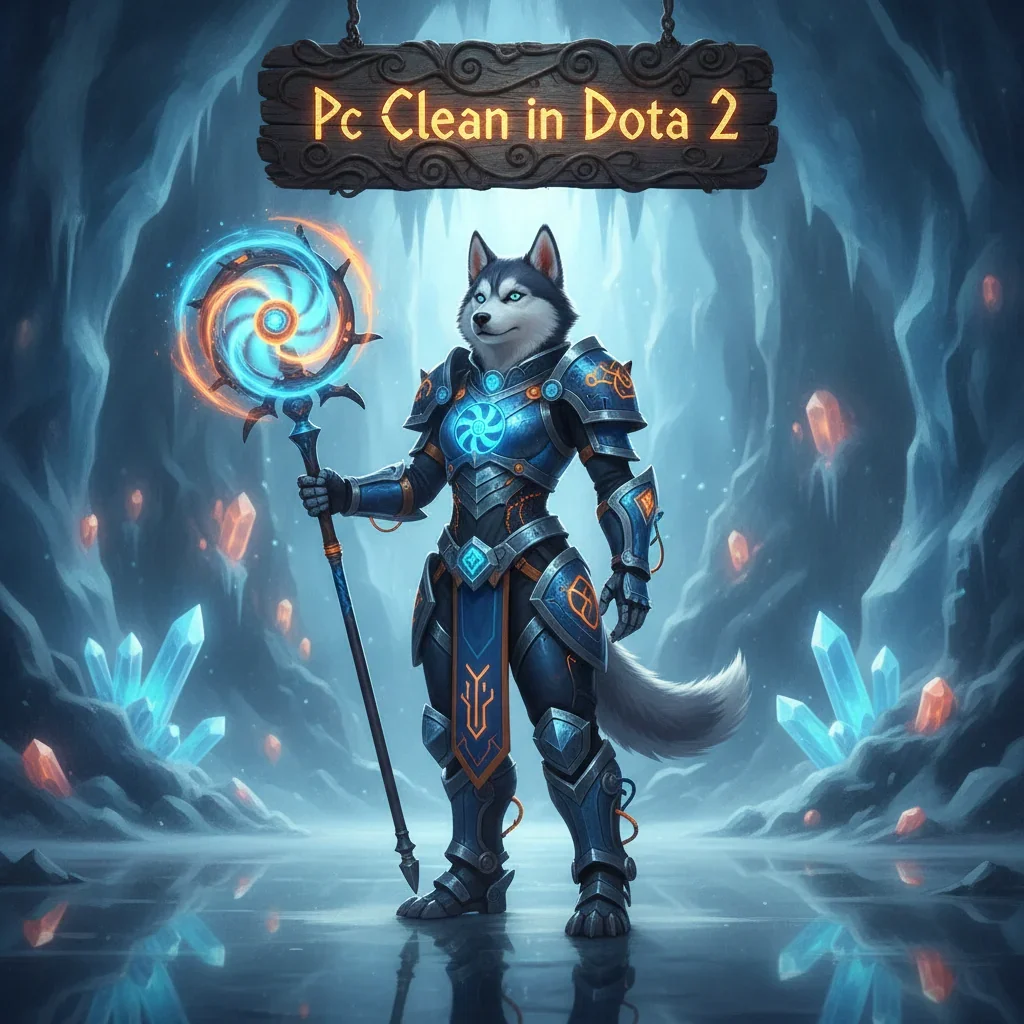 Fantasy artwork featuring an anthropomorphic Husky character, inspired by the theme of PC clean in Dota 2.