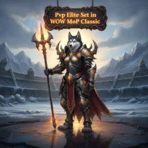 Anthropomorphic husky character in fantasy armor, representing the PVP Elite Set theme from World of Warcraft Mists of Pandaria Classic.