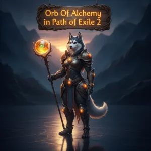 A fantasy game-inspired image featuring an anthropomorphic Husky character in an ancient, magical setting.
