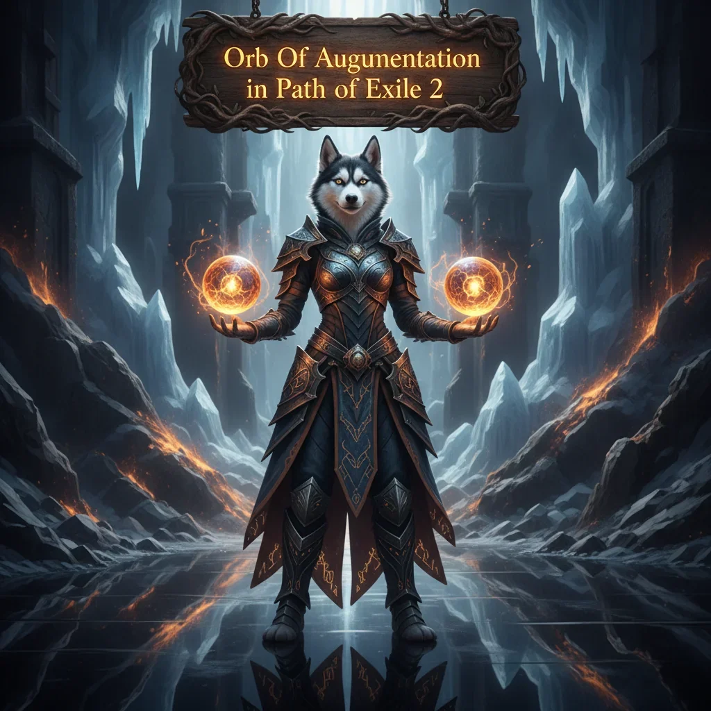 A fantasy game-inspired image featuring an anthropomorphic Husky character in a dynamic pose, surrounded by mystical energy and glowing runes.