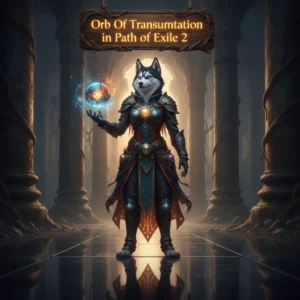 Fantasy artwork featuring an anthropomorphic husky character related to Path of Exile 2 Orb of Transmutation objectives.