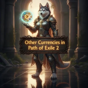 A fantasy game-inspired image featuring an anthropomorphic Husky character in an arcane setting, related to currency accumulation.